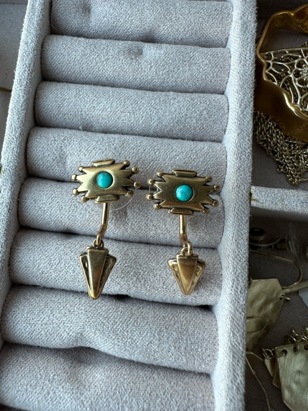 Kendra Scott Vintage Gold Ear Jacket Earrings with Turquoise